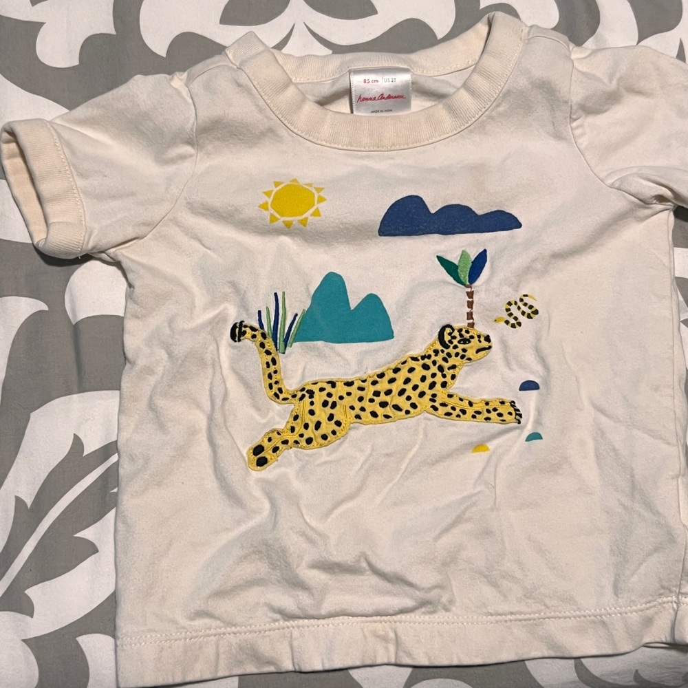 Hanna Anderson Cream Kids Shirt with Leopard Print